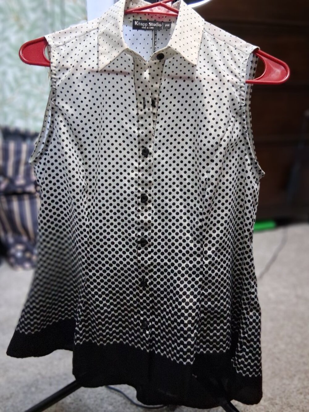 Knapp Studio Polka Dot Blouse Ombre Sleeveless Button Up Petite PS